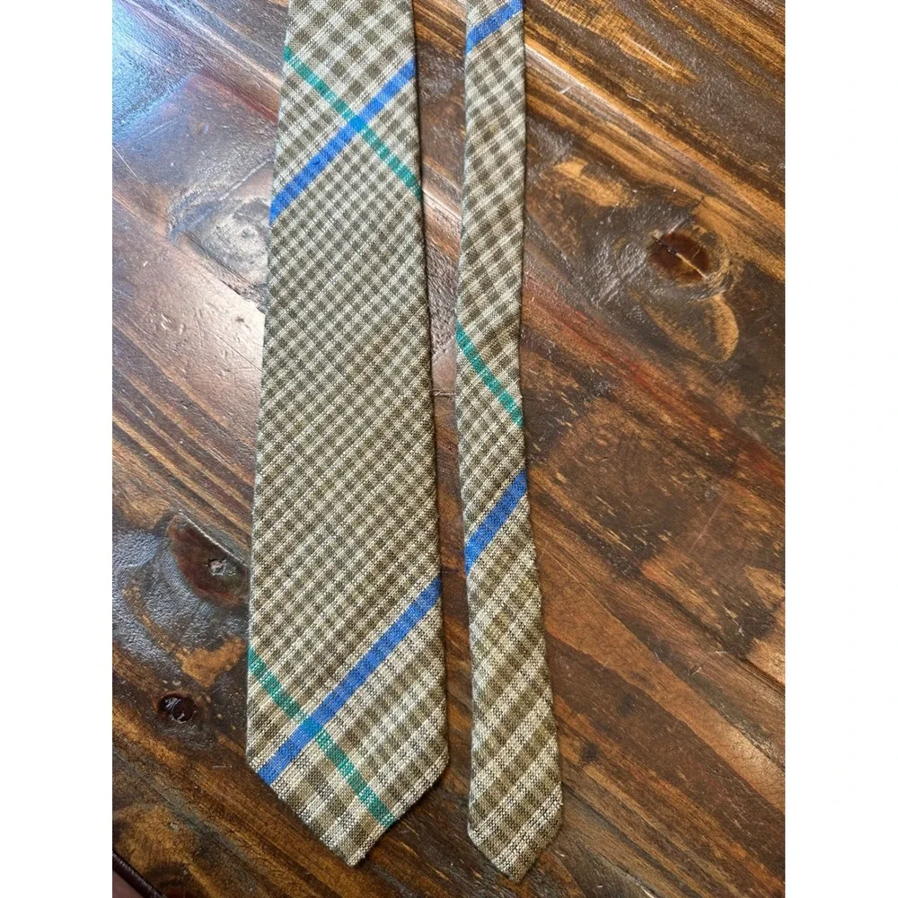 Polo Ralph Lauren Brown Plaid Linen Silk Striped Tie RN 41381 Mens Classic Width